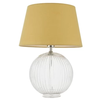 Image of Evie Table Lamp Clear Ribbed Glass & Yellow Cotton 1 Light IP20 - E27