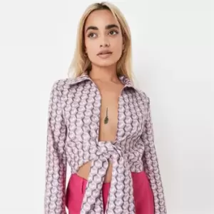 Image of Missguided Stretch Poplin Tie Front Shirt - Multi