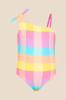 Image of Asymmetric Check Swimsuit