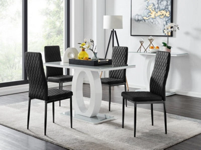 Image of FurnitureboxUK FurnitureboxUK Giovani 4 Grey Dining Table & 4 Velvet Milan Black Leg Chairs Black One Size Unisex 5056657146535