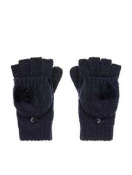 Image of Monsoon Girls Recycled Sparkle Velvet Bow Gloves - Navy