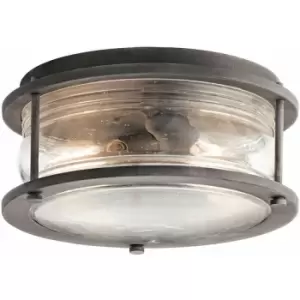Image of Outdoor IP44 1 Bulb Flush Light Low Ceiling Weathered Zinc LED E27 60W