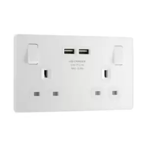 Image of BG Evolve Pearl White Double Switched 13A Power Socket + 2 X USB (3.1A) - PCDCL22U3W