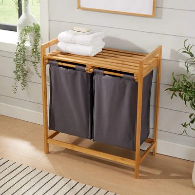Image of Home Source Walton Bamboo Laundry Hamper Basket Light Brown unisex