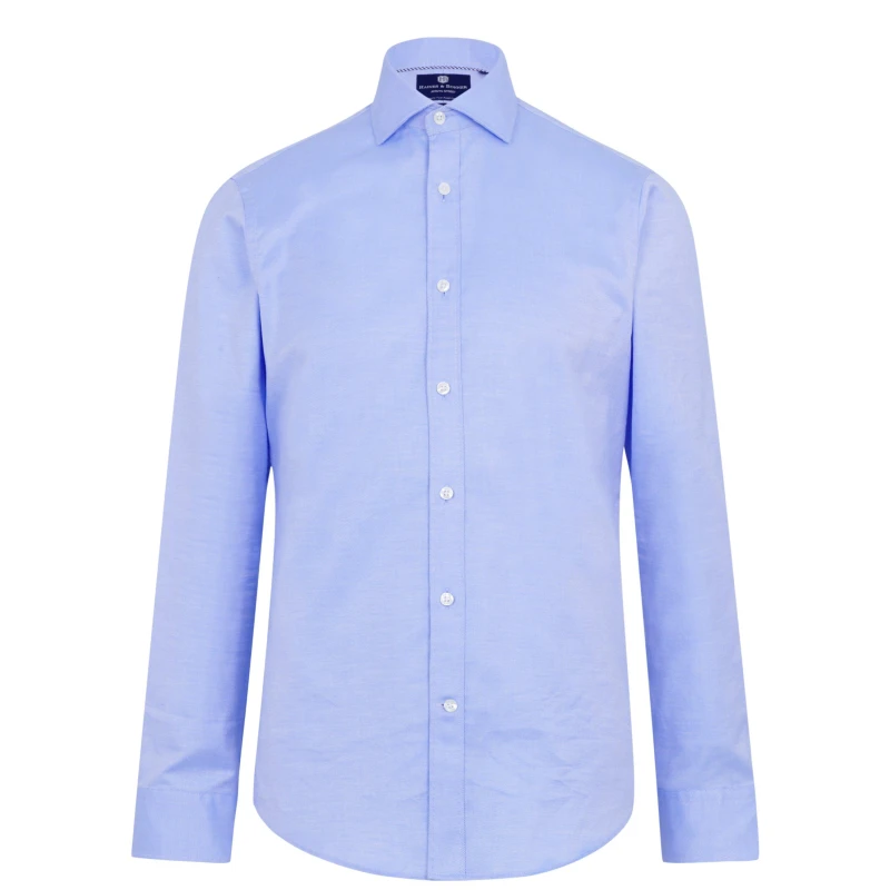 Image of Haines and Bonner Edward Slim Fit Cutaway Collar Twill Shirt - Blue Blue 37