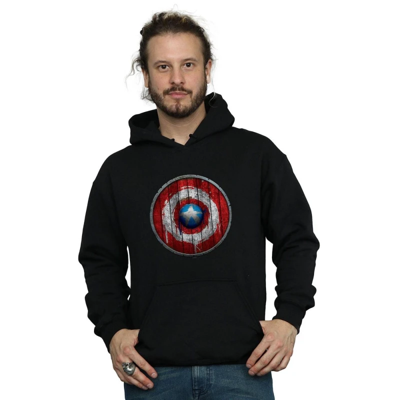 Image of Marvel Marvel Men Captain America Wooden Shield Hoodie in Black Size: Small Black S Male 5059114536252