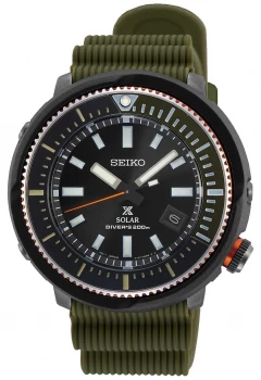Image of Seiko Prospex Mens Solar Khaki Silicone Strap Black Watch