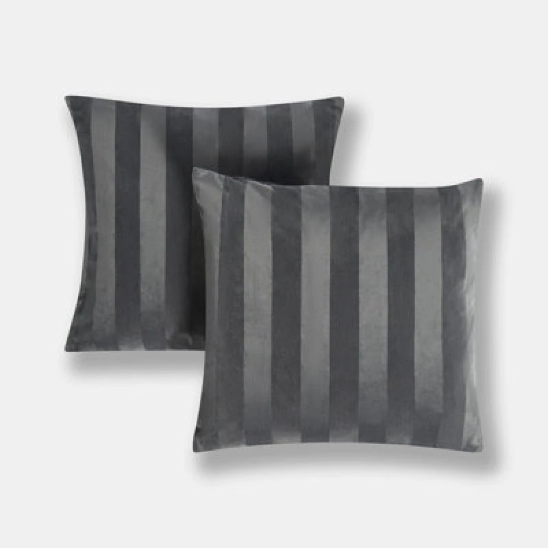 Image of OHS OHS 2 Pack Soft Stripe Velvet Decorative Square Cushion Covers in Charcoal Size: 45cm x 45cm Charcoal 45cm x 45cm Unisex 5027434226177