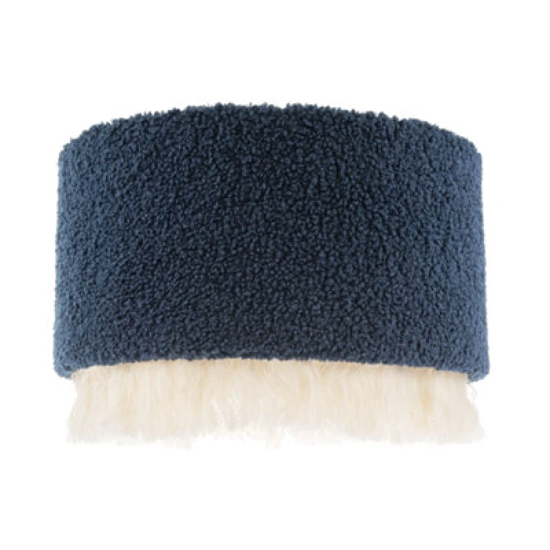 Image of Happy Homewares Midnight Blue Wool Lamp Shade With Ivory White Hanging Fabric Tassels