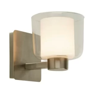 Image of Searchlight Bathroom 1 Light Satin Nickel Wall Light With Clear Glass And White Inner Ip44