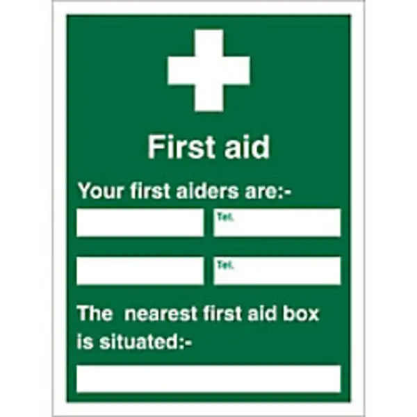 Image of Stewart Superior Seco Safe Procedure Safety Sign First Aiders Self Adhesive Vinyl 200 x 300mm - KS008SAV200X300 KS008SAV200X300