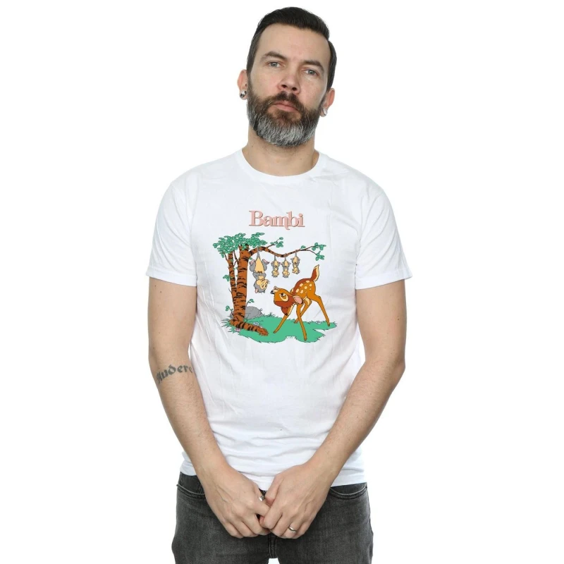 Image of Disney Men Bambi Tilted Up T-Shirt in White Size: Small White S Male 5059114148011