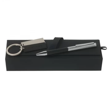 Image of Hugo Boss Pens Stainless Steel Grid Ballpoint Pen & Keyring Set