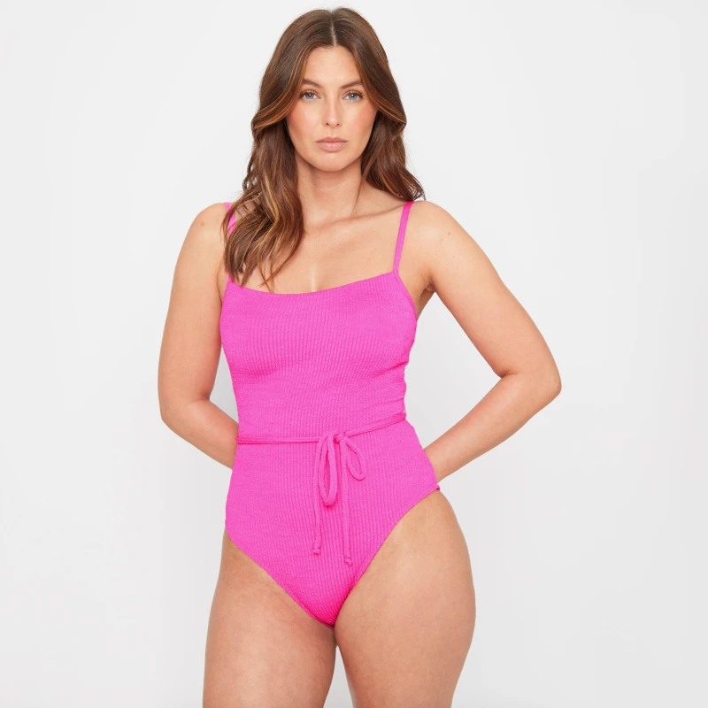Image of Be You Textured Belted Swimsuit - Pink Pink 8