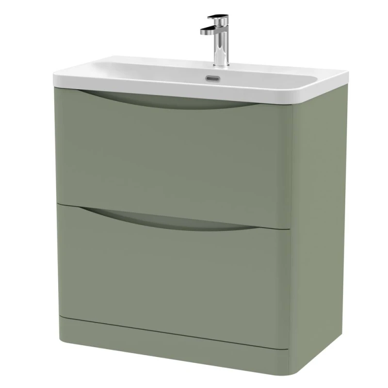 Image of Balterley Bathroom Floor Standing 2 Drawer Vanity, Ceramic Basin, Green, 800mm in Green Green Unisex