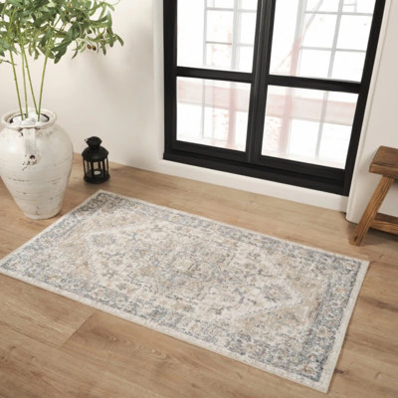 Image of Livabliss Machine Washable Oriental Boho Beige River Area Rug 60 X 90 Cm - Easy Care, Non Shedding, Ideal For Living Room & Bedroom