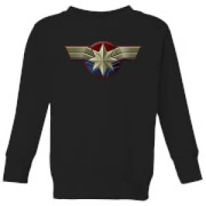 Image of Captain Marvel Chest Emblem Kids Sweatshirt - Black - 3-4 Years