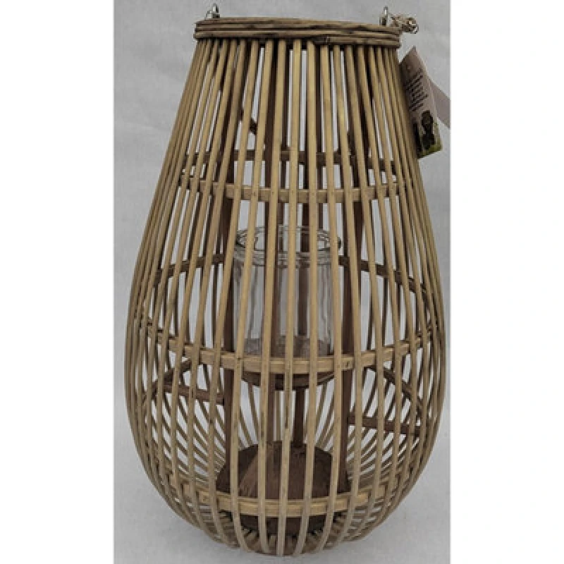 Image of Hill Interiors Medium Ellipse Lantern With Glass Holder - Wicker - L28 X W28 X H42 Cm