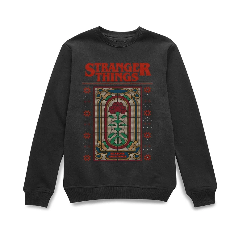 Image of Stranger Things Creel House Window Christmas Jumper - Black - XL