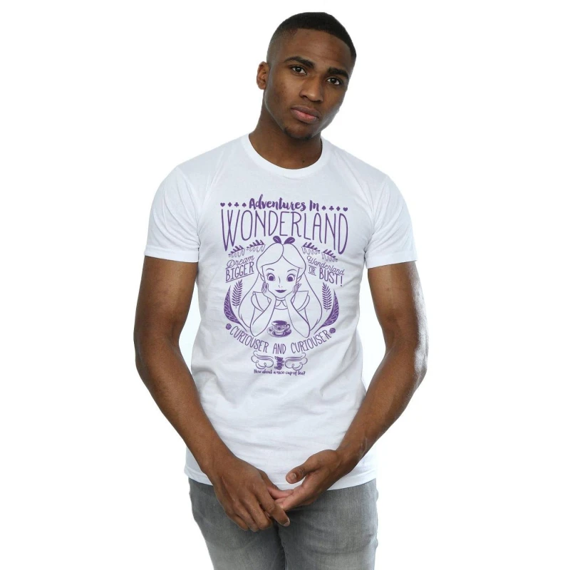 Image of Disney Men Alice In Wonderland Adventures In Wonderland T-Shirt in White Size: Small White S Male 5057245559508