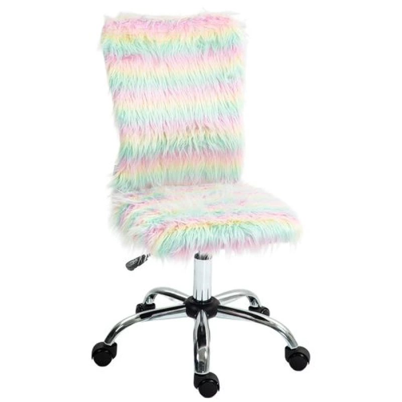 Image of Homcom Fluffy Makeup Vanity Chair With No Arm, Swivel Wheels, Unicorn Tone, Yellow 921-746V70MX