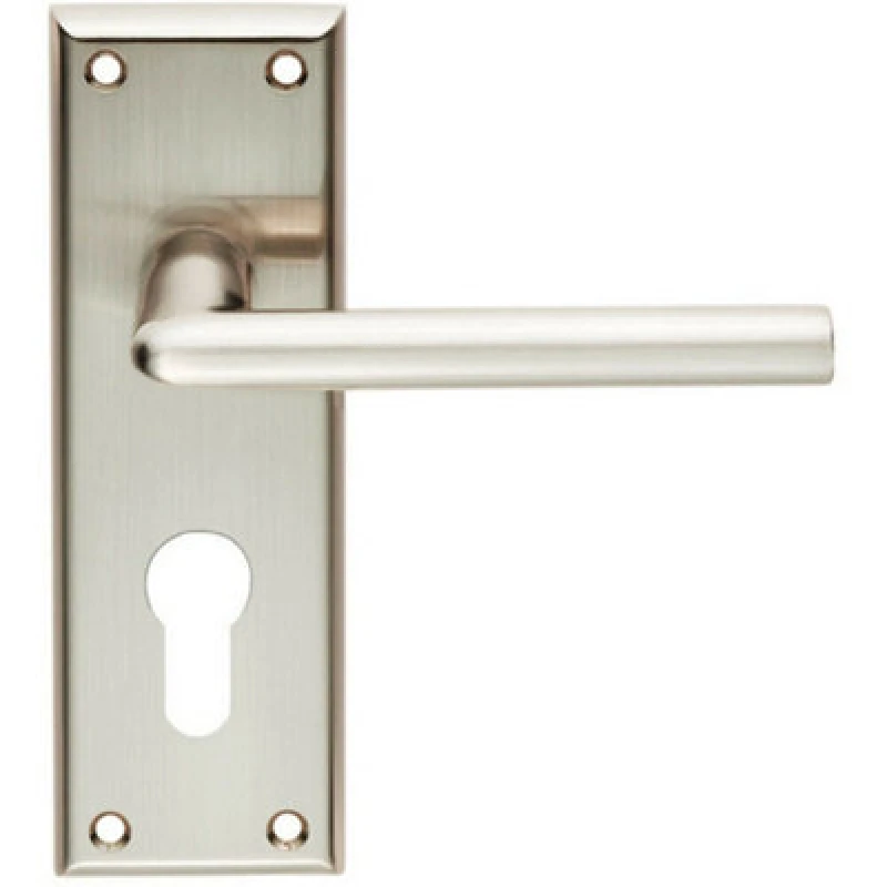 Image of Loops PAIR Rounded Lever on Euro Lock Backplate Handle 150 x 50mm Satin Nickel Metallics