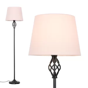 Image of Memphis Black Floor Lamp with Dusty Pink Aspen Shade