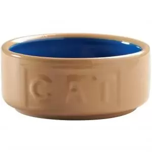 Image of Mason Cash Cane & Blue Lettered Cat Bowl 13cm