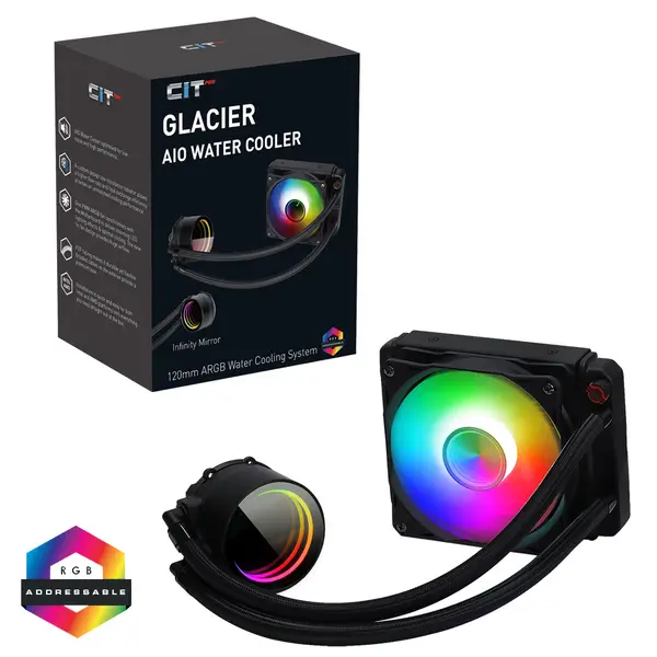 Image of CiT Pro Glacier 120mm Infinity ARGB Black AIO Liquid Cooler - CIT-PRO-GLB-120