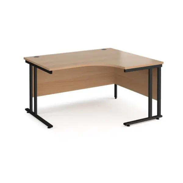 Image of Office Desk Right Hand Corner Desk 1400mm Beech Top With Black Frame 1200mm Depth Maestro 25 MC14ERKB