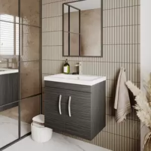 Image of Nuie - Athena Wall Hung 2-Door Vanity Unit with Basin-3 600mm Wide - Charcoal Black Woodgrain