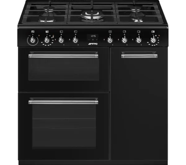 Image of Smeg Concert CX93GMBL Dual Fuel Range Cooker - Black - A Rated