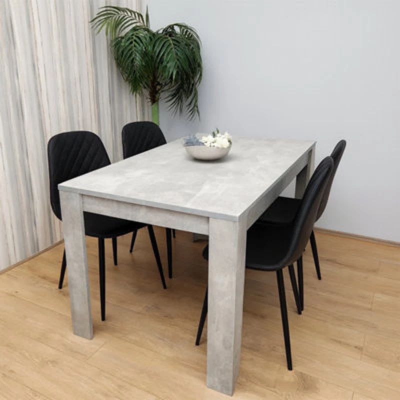 Image of KOSY KOALA KOSY KOALA Stone grey Effect Dining Table with 4 Black Gem Patterned Chairs Size: 140cm x 80cm Grey 140cm x 80cm Unisex 5060711589480