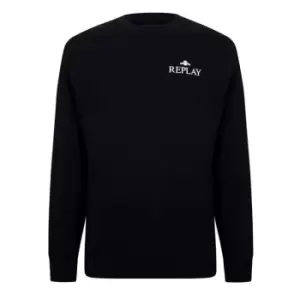 Image of Replay Small Logo Crewneck Sweater - Black