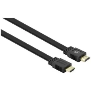 Image of Manhattan HDMI Cable HDMI-A plug, HDMI-A plug 10.00 m Black 355643 double shielding, ribbon, Flat , High Speed HDMI with Ethernet HDMI cable