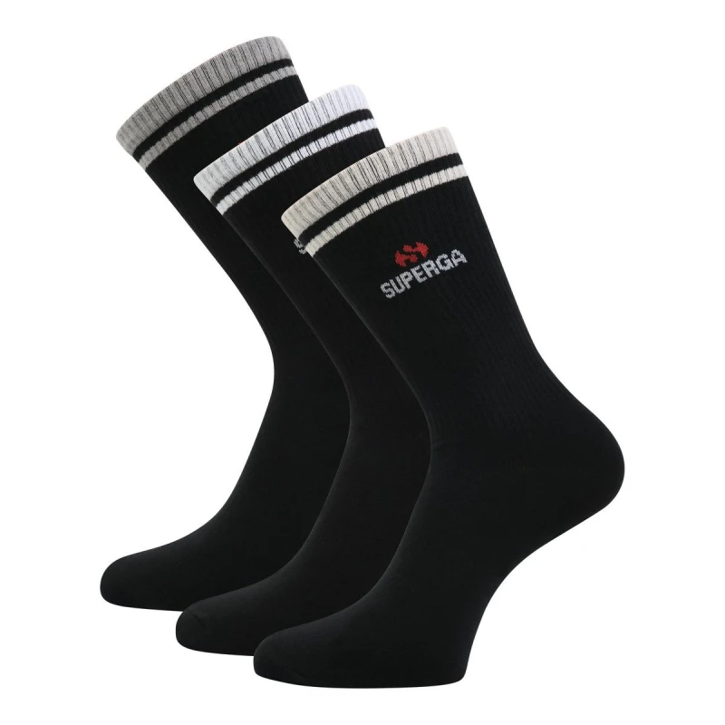 Image of Superga Mens Ribbed Knitted Socks (Pack of 3) in Black Size: Medium Black Male M