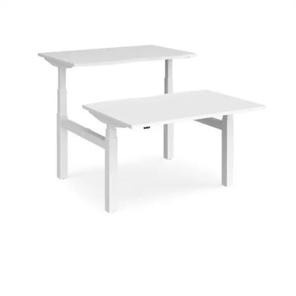 Image of Elev8 Height Adjustable Desk Back To Back Rectangular Desks 1200mm White Tops With White Frames Elev8 Touch White EVTB-1200-WH-WH