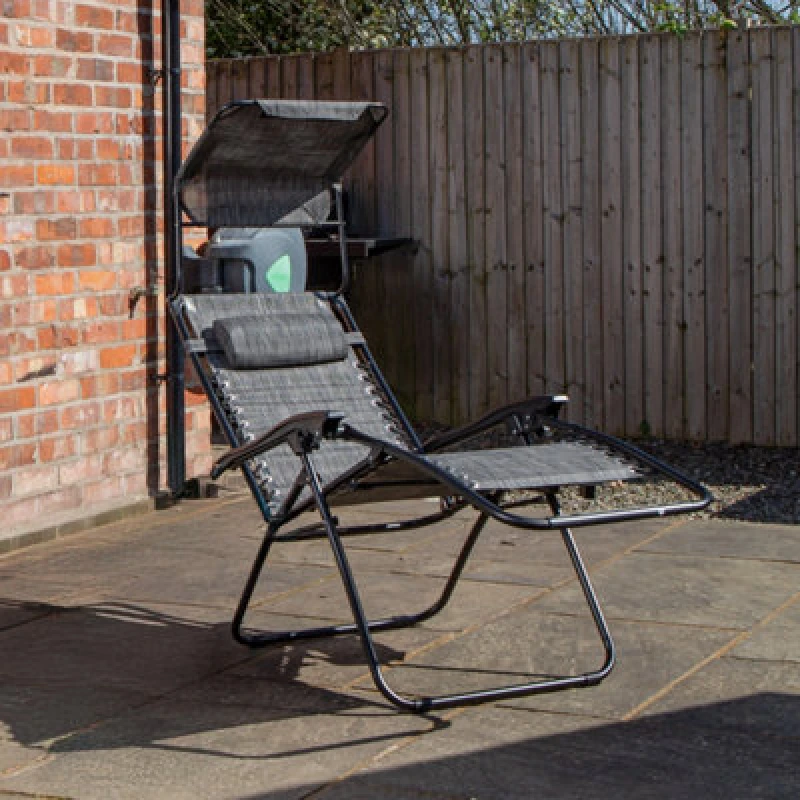 Image of Samuel Alexander Multi Position Garden Gravity Relaxer Chair Sun Lounger with Sun Canopy in Grey Grey