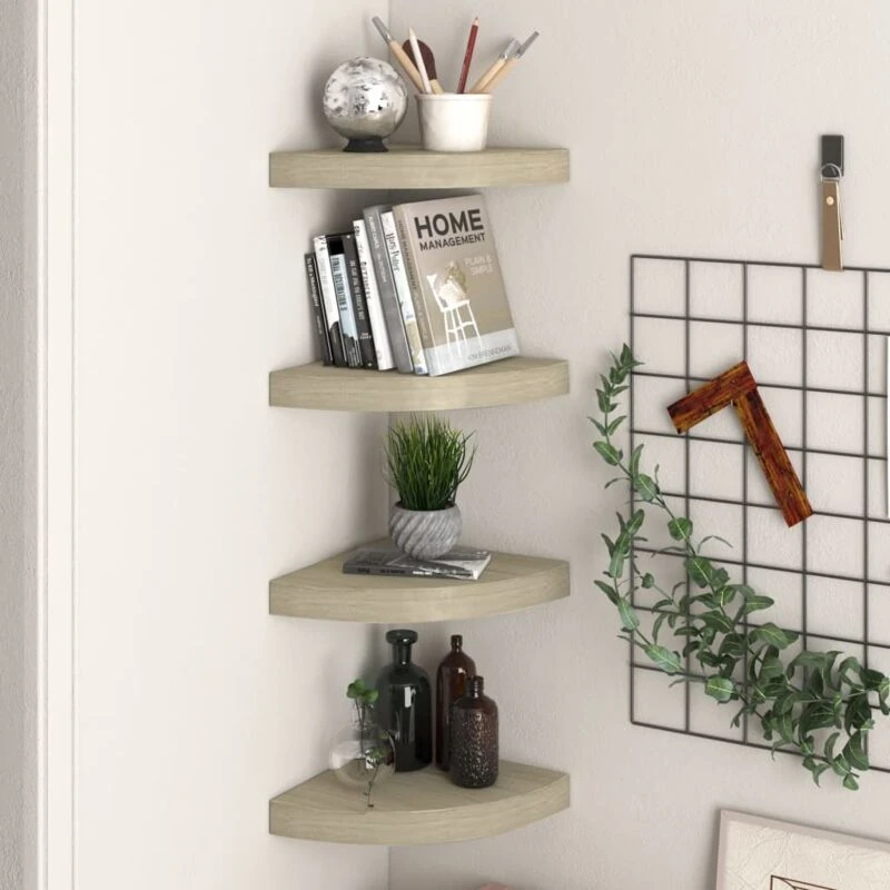 Image of VIDAXL Vidaxl - Floating Corner Shelves 4 pcs Oak 25x25x3.8cm mdf 8720286075371