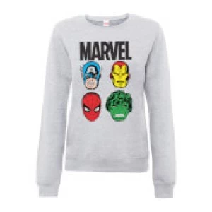 Image of Marvel Comics Main Character Faces Womens Grey Sweatshirt - M - Grey