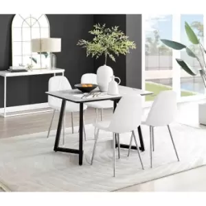 Image of Furniture Box Carson White Marble Effect Dining Table and 4 White Corona Silver Chairs