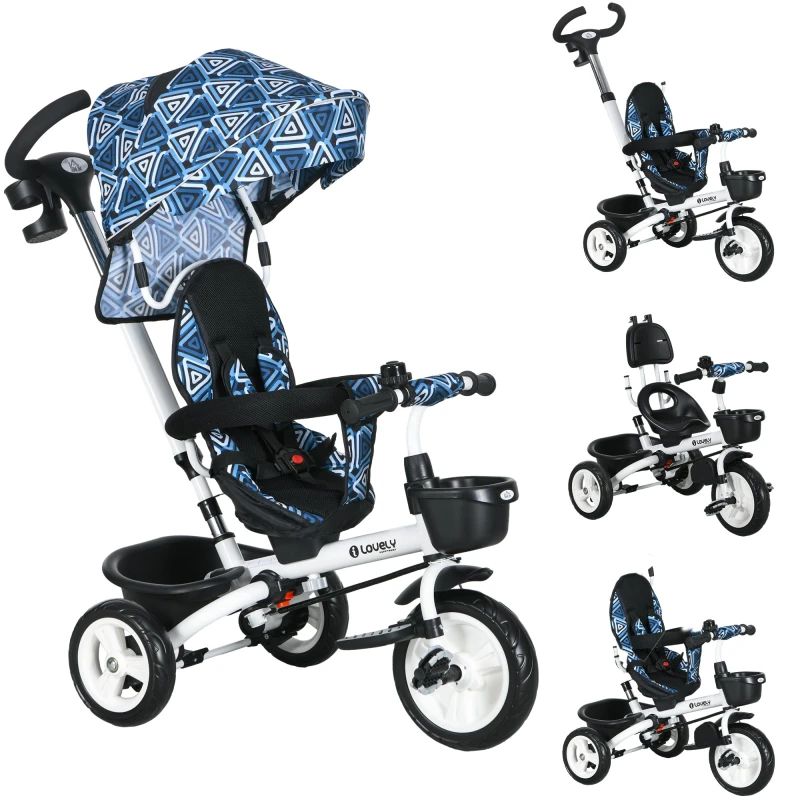 Image of HOMCOM 6 In 1 Trike For Toddler 1-5 Years With Parent Handle, Light Blue 370-061V00LB