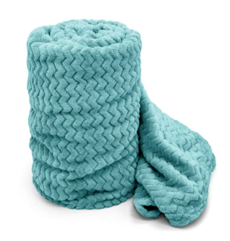 Image of Velosso Cosy Touch Chevron Pattern Faux Mink Throw Blanket - Luxurious Feel, High-Quality Weave For Sofa, Bed - 127Cm X 152Cm - Duck Egg