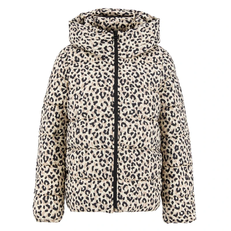 Image of Barbour International Womens Olivios Hooded Long Sleeve Full Zip Short Puffer Jacket Jasmine Leopard female 14 (L)