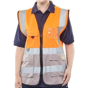 Image of BSeen High Vis Two Tone Executive Waistcoat Medium OrangeGrey Ref