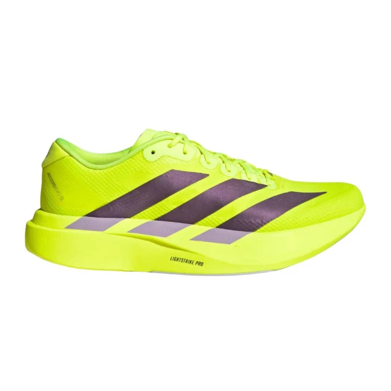 Image of Adidas Adizero EVO SL Woven Yellow Purple SS26 Shoe, Size UK 8.5