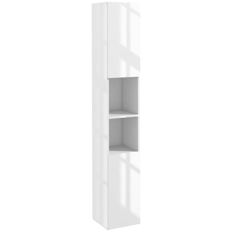 Image of Kleankin Bathroom Floor Cabinet High Gloss Storage Cupboard with Doors White