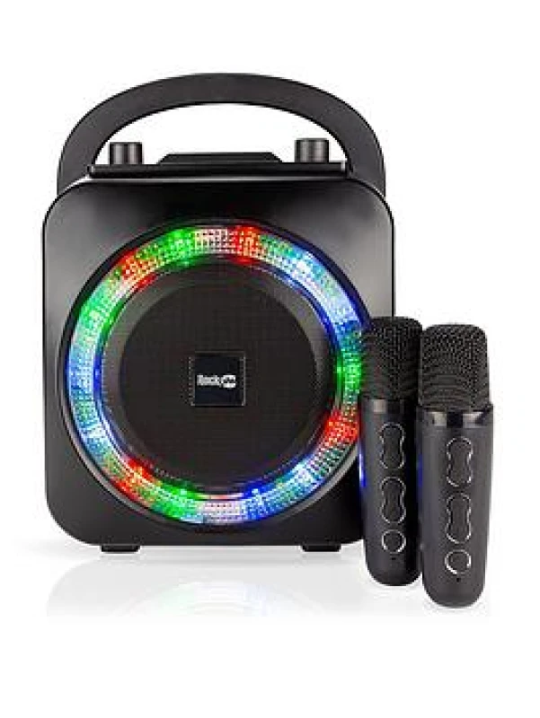 Image of Rockjam Karaoke Machine  Bluetooth Pa System With 2 Wireless Microphones, Voice Effects, & Light Display, Black RJPS150PL