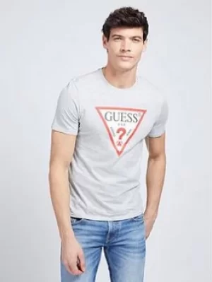 Image of Guess Jeans Original Logo T Shirt, Light Grey Heather, Size S, Men