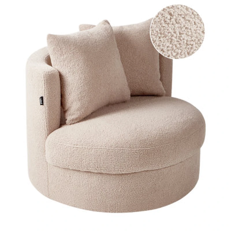 Image of Beliani Boucle Swivel Armchair Beige Dalby